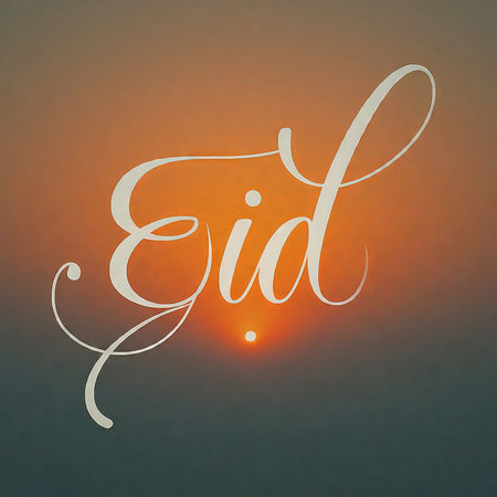 eid mubarak lettering with golden crescent moon.の素材