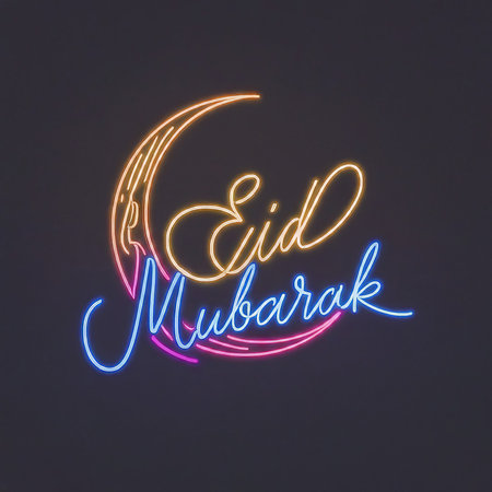 eid al adha mubarak neon sign in dark backgroundの素材