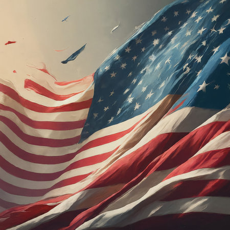 usa flag on the sky background. independence day of america. national united states americaの素材