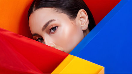 beautiful young woman posing in studioの素材