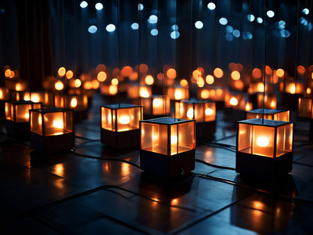 burning candles on a wooden backgroundの素材