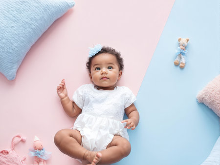 little african american baby with a bow on his hand.の素材