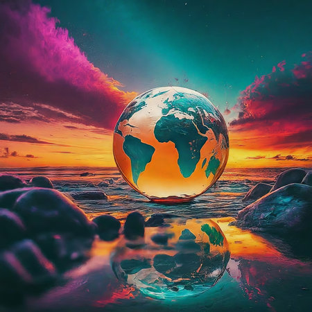 a beautiful shot of planet with red sunsetの素材