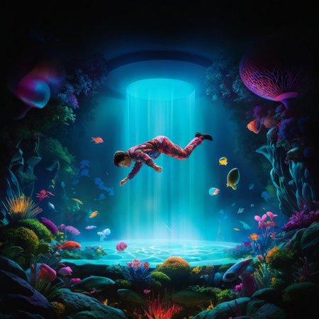 underwater scene with a woman in swimming poolの素材