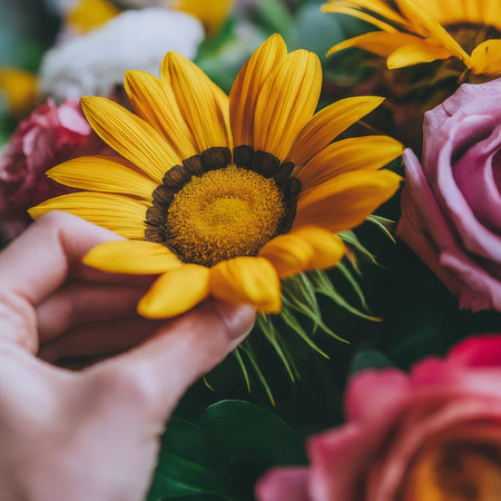 woman holding colorful flowersの素材