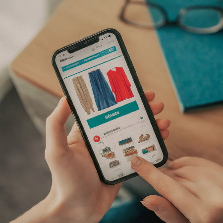 female hands with smartphone, shopping bag, online conceptの素材