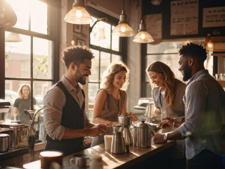 group of friends in cafeの素材