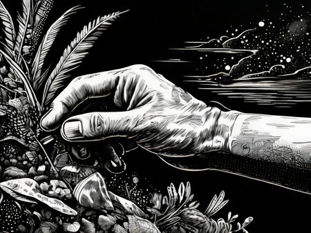 hand drawn vector illustration of tropical fruits and plants on chalkboard.の素材