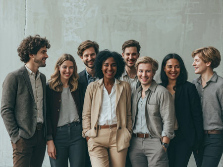 group of happy business people standing in officeの素材