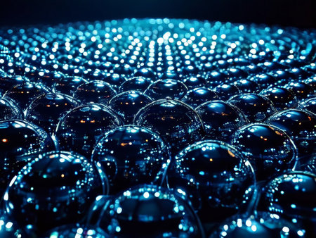 blue shiny balls on a black backgroundの素材