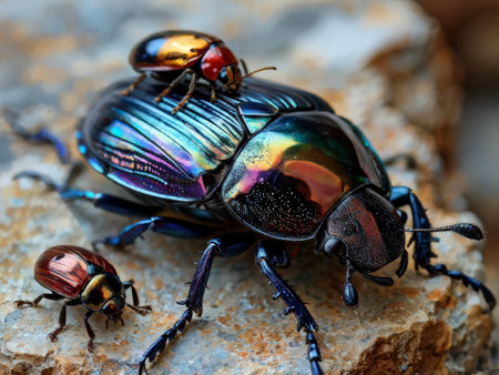 close - up view of beetle on a black glass surface. beetle, beetle,closeの素材