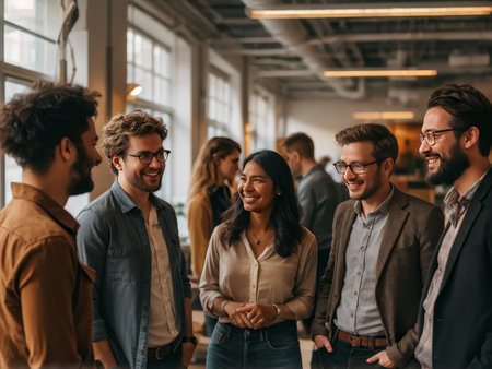 group of happy young people working in officeの素材