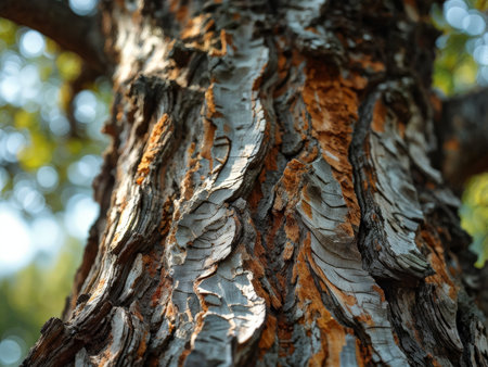 a vertical shot of tree bark with blurred backgroundの素材