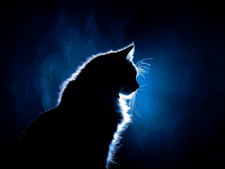 portrait of a cat on black background.の素材