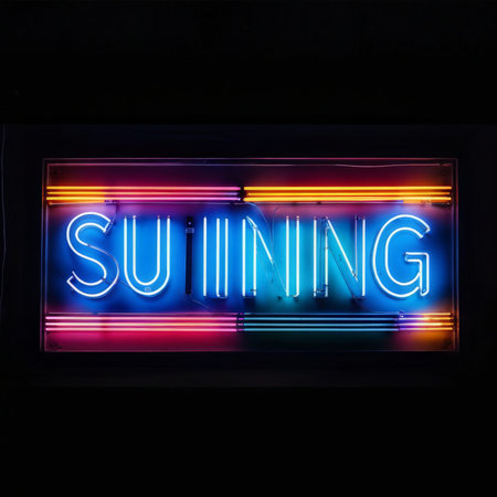 neon sign on a wall with glowing inscription happy " happy"の素材