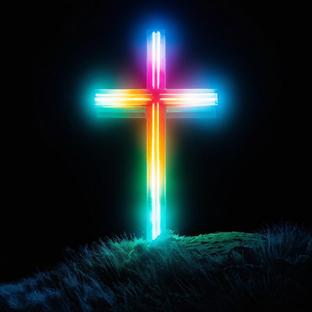 3d imageing of neon light on black backgroundの素材