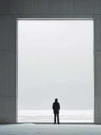 silhouette of businessman standing at the window.の素材