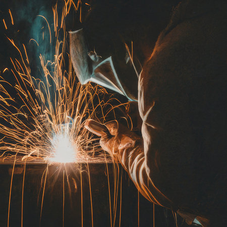 welding metal with sparks in the backgroundの素材