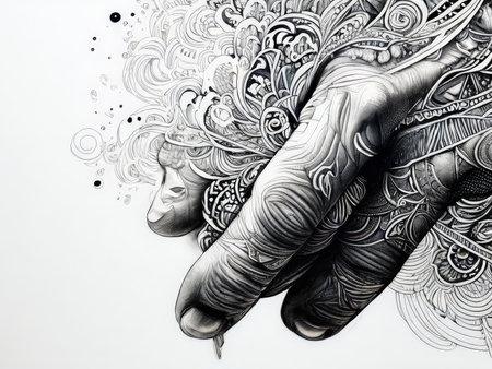 hand with black and white lines. 3d imageingの素材