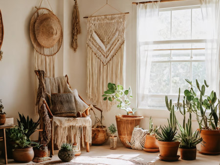 interior of modern living room with comfortable armchair and plantsの素材