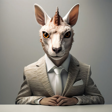 businessman with white cat and head in suit a golden head. 3d illustration. illustrationの素材