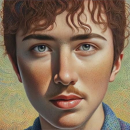 portrait of a young boy with glass water. art painting.の素材