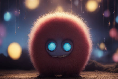 3d illustration of cute monster on the groundの素材