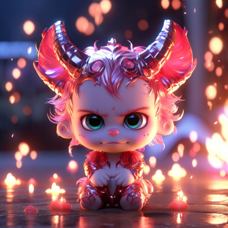 cute cartoon dragon in the night lights.の素材