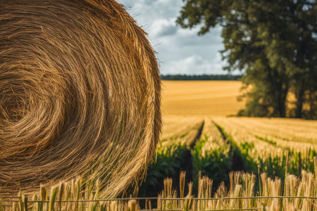 haystack on the background of fieldの素材