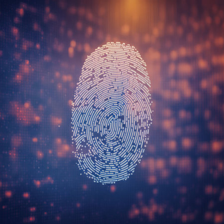 fingerprint hologram with glowing computer background. double exposure. security view.の素材