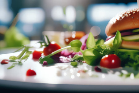 tasty fresh burger on tableの素材