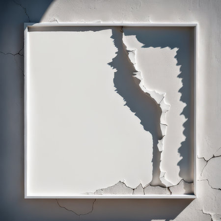 cracked wall in the middle of an empty roomの素材