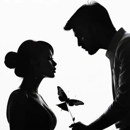 young couple kissing and holding flowerの素材