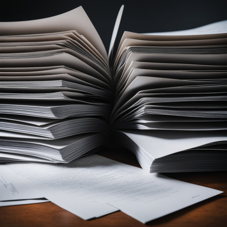 stack of papers on black backgroundの素材