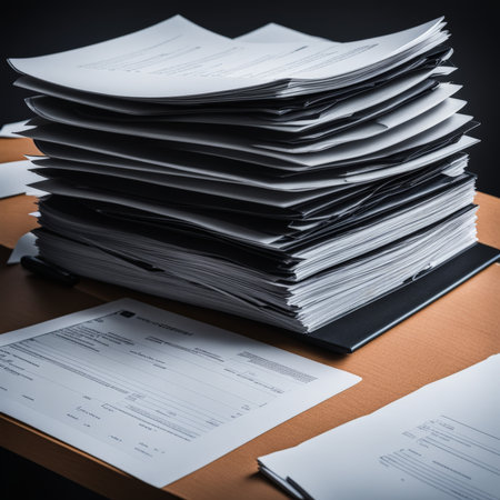 stack of papers on black backgroundの素材