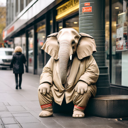 a vertical view of cute elephant in the streets city center, new yorka yorkの素材