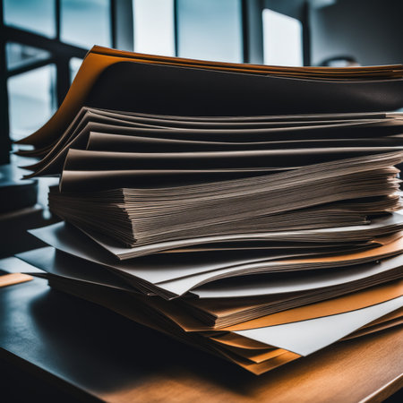stack of business papers in a office.の素材
