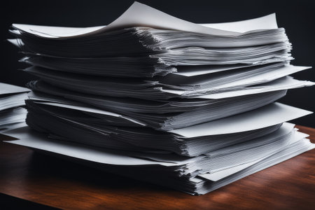 stack of documents on black table, top viewstack viewの素材