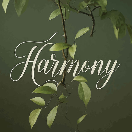 the word harmony " written in black vintage colorful ink on a watercolor background. theme theme.の素材