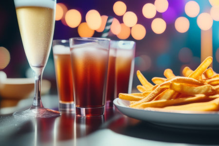 A serene landscape featuring a tranquil lake surrounded by lush greenery and towering mountains in the distance. The image features strong visual details, balanced composition, andの素材