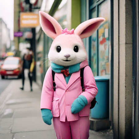 cute rabbit with colorful maskの素材