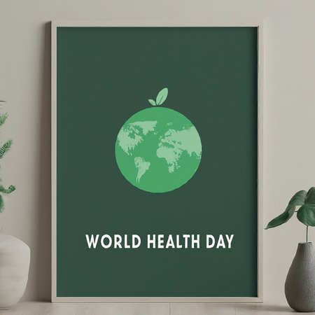 3d render of world health day with a green leaf and white backgroundの素材