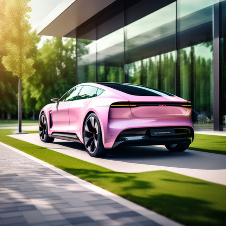 A serene landscape featuring a tranquil lake surrounded by lush greenery and towering mountains in the distance. The image features strong visual details, balanced composition, andの素材