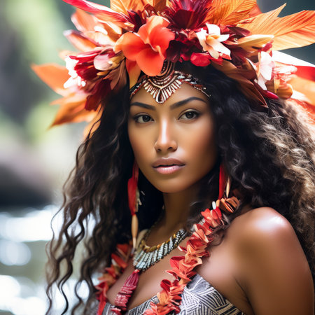 A serene landscape featuring a tranquil lake surrounded by lush greenery and towering mountains in the distance. The image features strong visual details, balanced composition, andの素材
