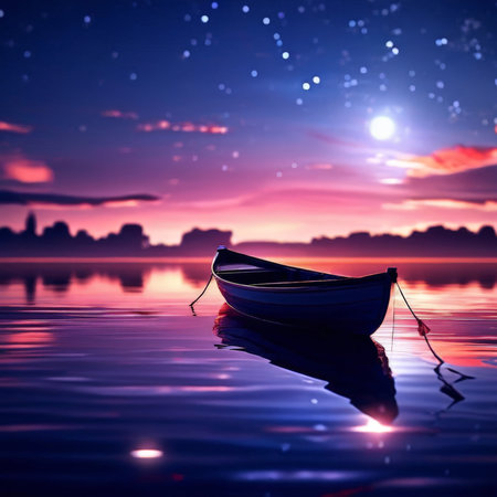 A serene landscape featuring a tranquil lake surrounded by lush greenery and towering mountains in the distance. The image features strong visual details, balanced composition, andの素材