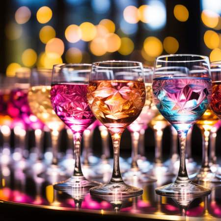 glasses with colorful drinksの素材