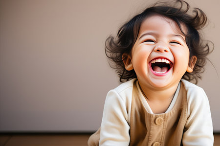 portrait of asian little girl laughingの素材