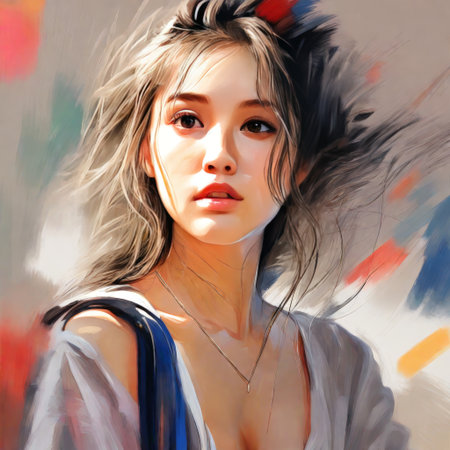 young woman with blue eyes in black dress. art illustration.の素材