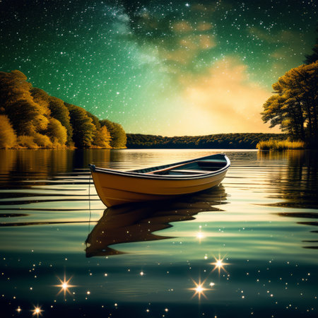 boat on the lake at night.の素材