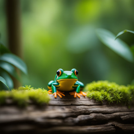 A serene landscape featuring a tranquil lake surrounded by lush greenery and towering mountains in the distance. The image features strong visual details, balanced composition, andの素材